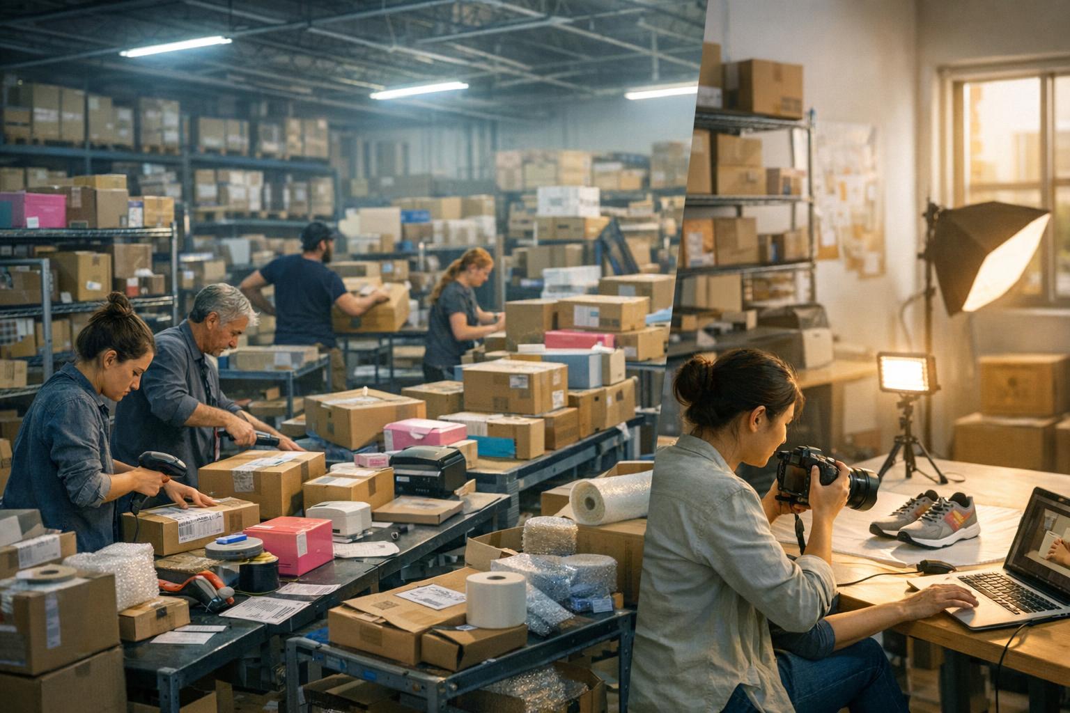 Business owner discussing options with an ecommerce marketing agency consultant in a modern office