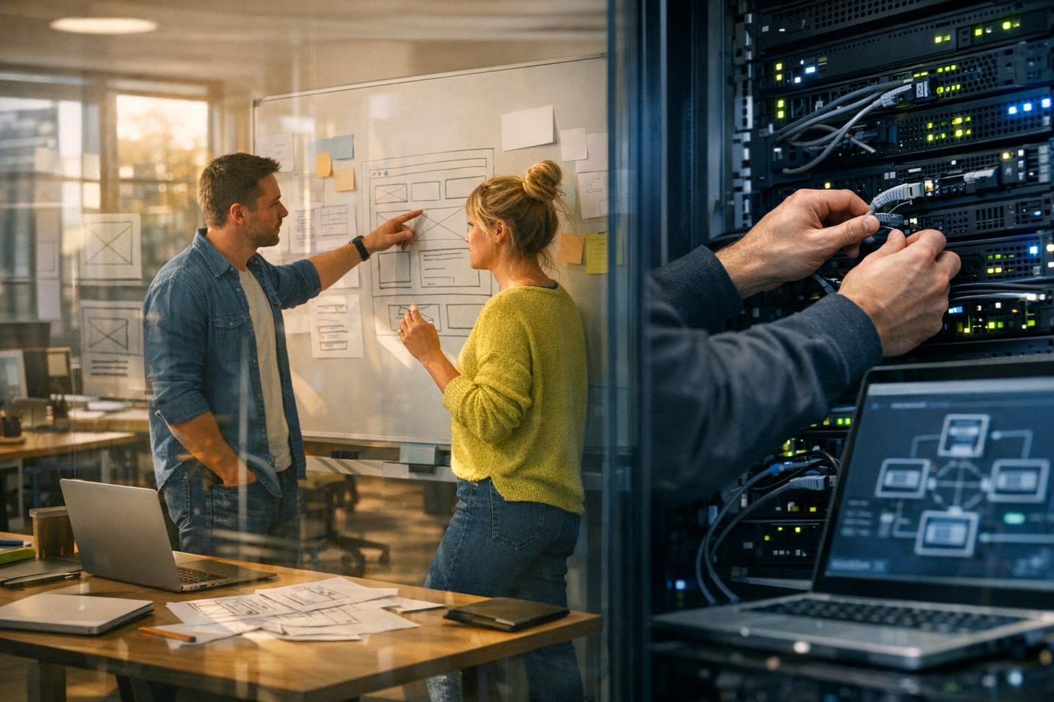 A team from a custom website development company maps out a scalable plan for a growing business website