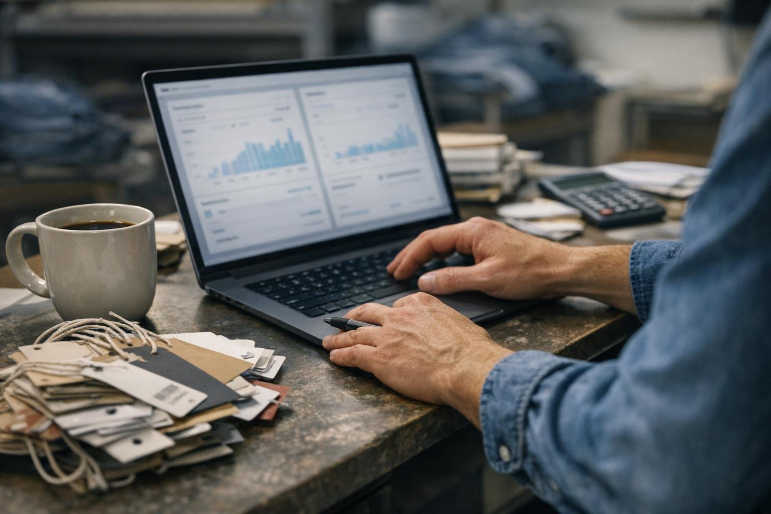 Small business owner analyzing Facebook Pixel data to refine Facebook ads management strategy