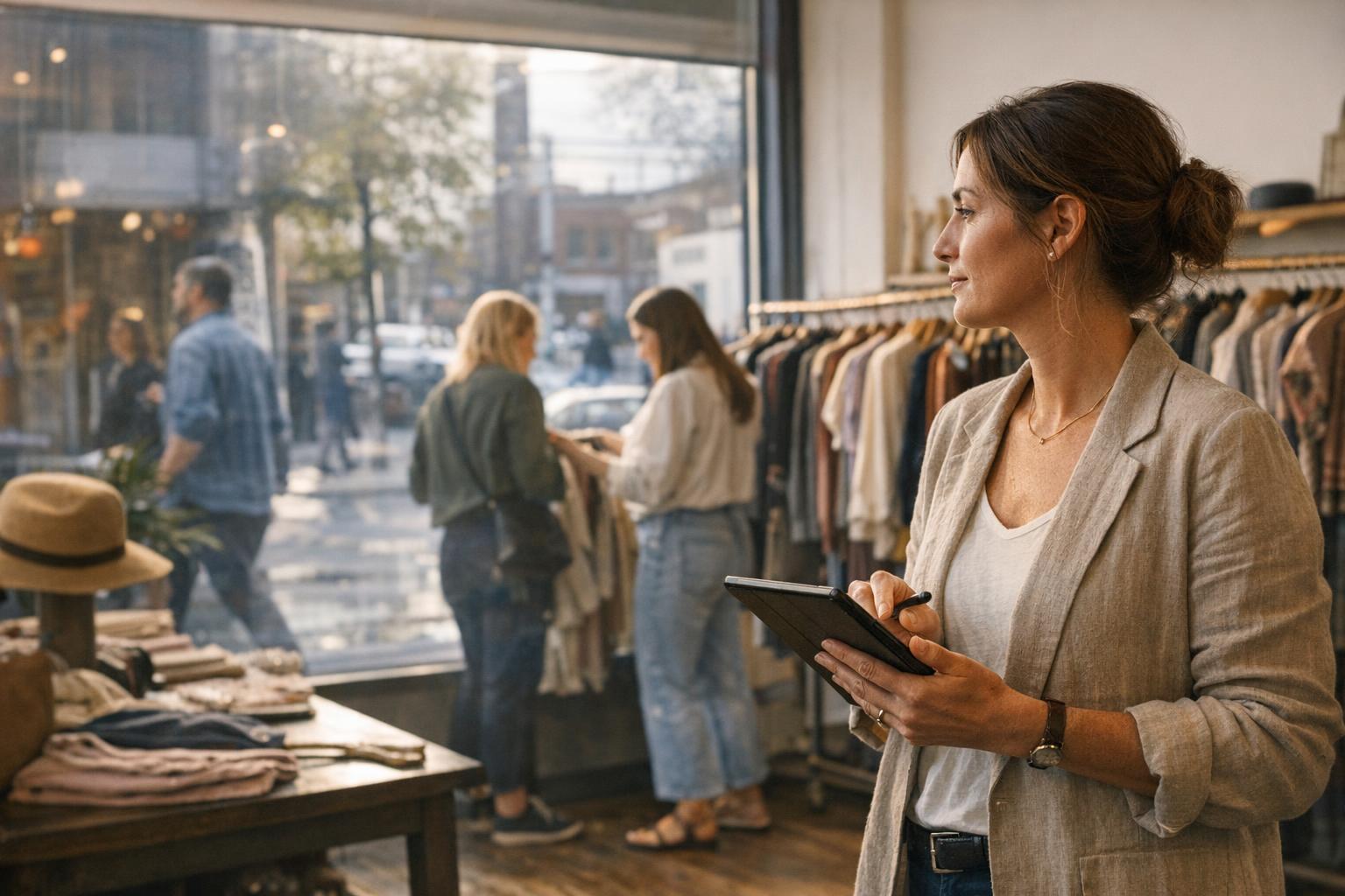 Business owner reviewing Instagram advertising services results on a laptop, considering which social platforms fit their audience