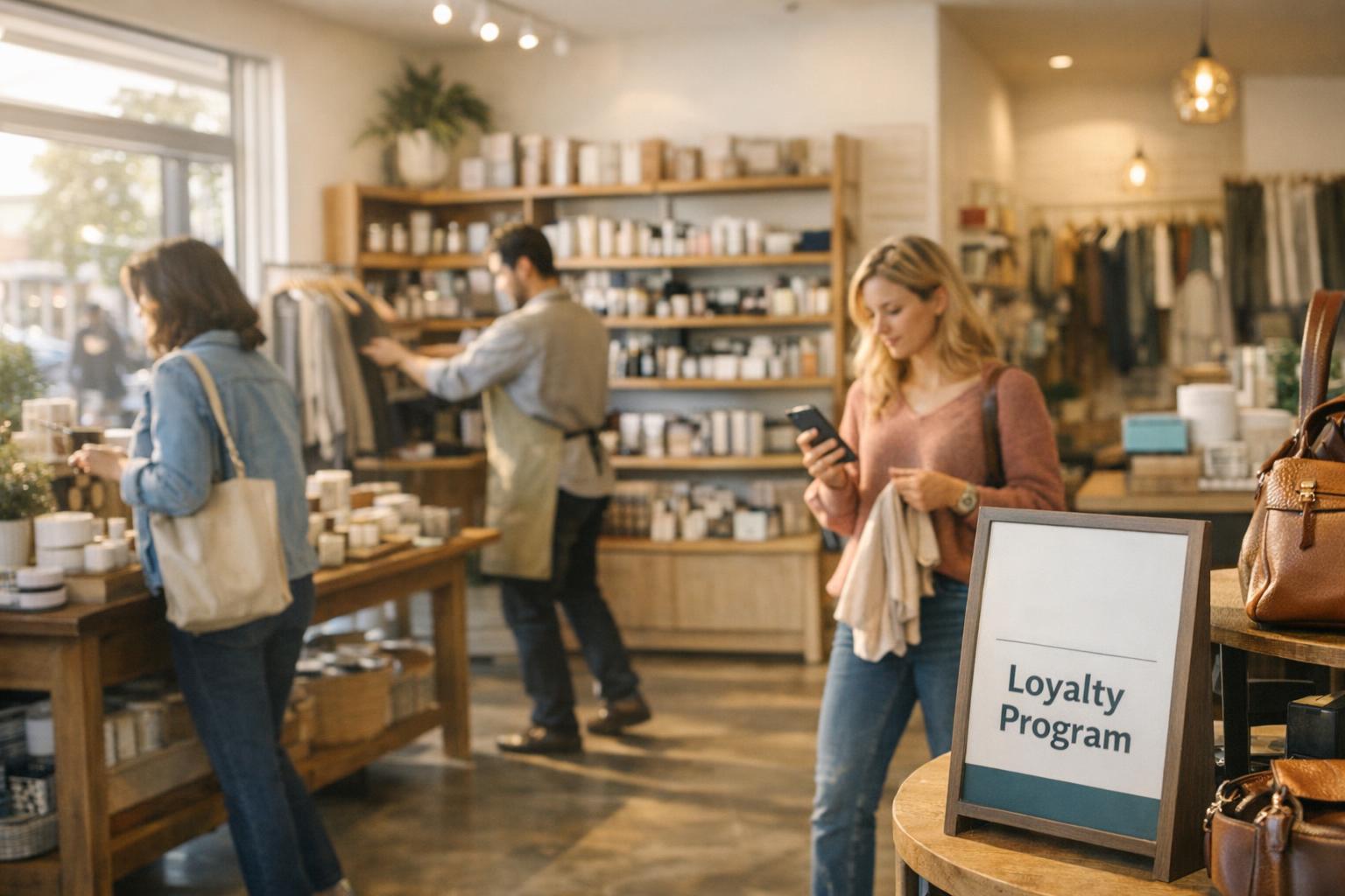 A team discussing online store marketing services strategy with loyalty program charts and digital tools