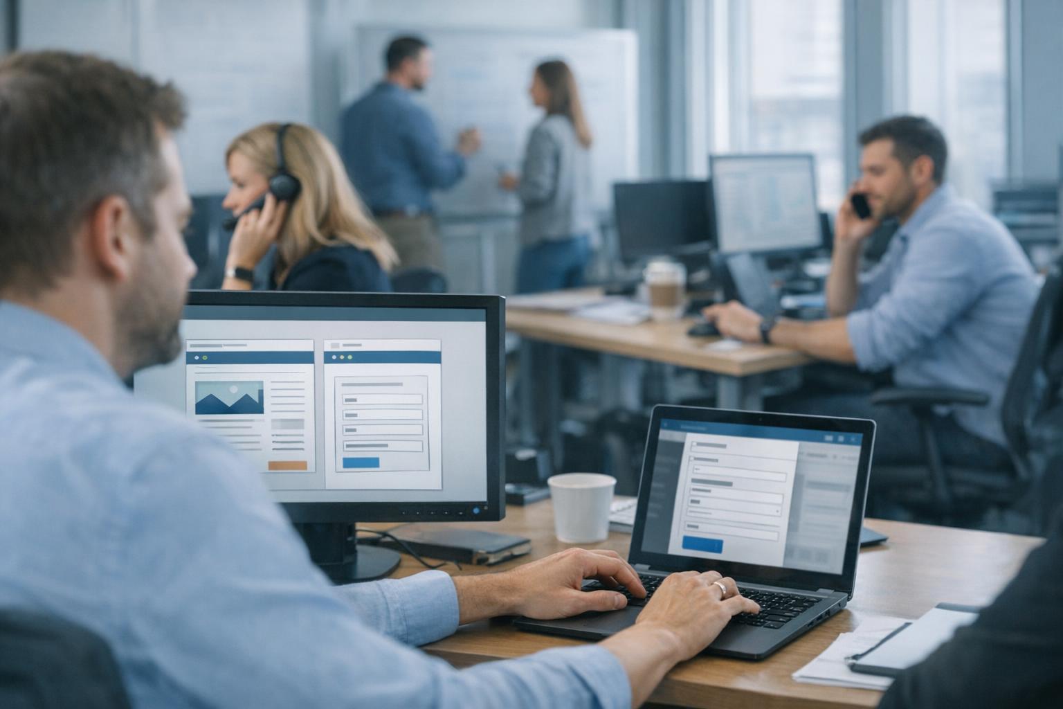 A LinkedIn lead generation agency expert reviewing campaign analytics and comparing lead gen forms versus traditional landing pages for better conversion rates